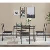 Black 5-Piece Dining Set with Rectangular Glass-Top Table and 4 Chairs