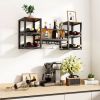 Industrial Wood Metal Wall Mounted Wine Rack Shelf with Glass Holders