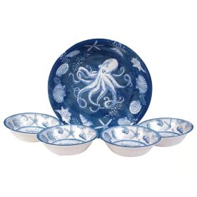 5-Piece Beach Dinner Bowl Set in Blue and White