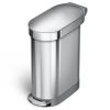 Stainless Steel 12-Gallon Narrow Kitchen Trash Can with Easy Step-on Lid