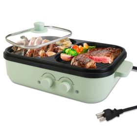 1Pc Electric Hot Pot With Grill 2-in-1 Hot Pot And Frying Pan Portable Non-Stick Pot And Griddle Electric Cooker Pot With Glass Lid Fast Heating (red: Green)