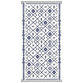 Reversible Outdoor Rug, Waterproof Plastic Straw With Carry Bag, 9 X 18, Blue & White Rhombus (red: Blue)