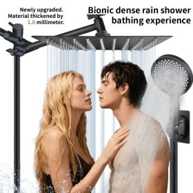 12-inch High-Flow Square Shower Head Set - Water-Saving Rain Shower With 3-Level Handheld Spray (red: MatteBlack)