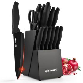 15-Piece Color-Coded Kitchen Knife Set With High-Carbon Chef Knives, Ergonomic Black Non-Slip TPR Soft Handles, And Built-In Knife Sharpener (red: Black)