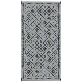 Reversible Outdoor Rug, Waterproof Plastic Straw With Carry Bag, 9 X 18, Black & Gray Rhombus (red: Gray)