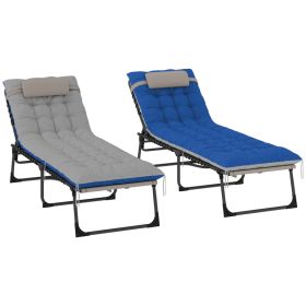 Outdoor Chaise Lounge Chair Set Of 2, 5-Level Adjustable Folding Pool Lounge Chairs With Cushions, Brown Blue (red: Brown Blue)