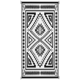 Reversible Outdoor Rug, Waterproof Plastic Straw With Carry Bag, 9 X 18, Black & White Square Patchwork (red: Black)