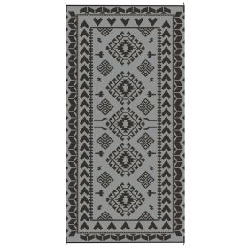 Reversible Outdoor Rug, Waterproof Plastic Straw With Carry Bag, 9 X 18, Black & Gray Rhombus Patchwork (red: Gray)