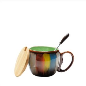 Creative ceramic cup milk cup water cup coffee cup breakfast cup couple cup to cup mug with lid spoon (red: Green)