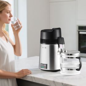6L Water Distiller Home Countertop Purifier Machine 900W Stainless Steel Glass (red: Silver)