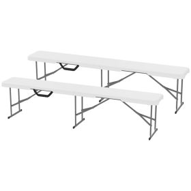2 Pack 6 Ft Portable Foldable Bench Seats, Plastic Folding Benches With Carrying Handle For Camping, White (red: White)