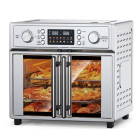 29.5QT French Door Air Fryer Toaster Oven Combo, 14 Presets, Digital Control, Stainless Steel, For Baking, Roasting, Includes Accessories,Silver, (red: AFS26AS)