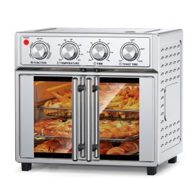 29.5 QT Air Fryer Convection Toaster Oven, French Door, 6 Slices, 1700W, Multifunction Oven, Air Fryer, Toast, Grill, Defrost, Bake, Time And Tem (red: AFJ26AStainless)