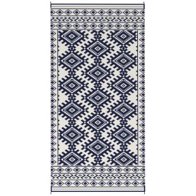 Reversible Outdoor Rug, Waterproof Plastic Straw With Carry Bag, 9 X 18, Blue & White Rhombus Border (red: Blue)