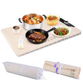 Food Warming Mat 23.6X15.8In 300W Fast Heating Electric Silicone Food Warmer With 14 Temp Levels 10Hrs Timer Settings Roll-Up Portable Hot Plates (red: Beige)