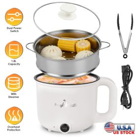 1Pc Electric Hot Pot With Steamer 1.8L Mini Portable Hot Pot With 300W 600W Dual Power For Egg Fried Rice Ramen Oatmeal Soup Overheat Protection (red: White)