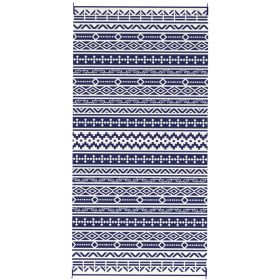 Reversible Outdoor Rug, Waterproof Plastic Straw With Carry Bag, 9 X 18, Blue & White Geometric Wall (red: Blue)