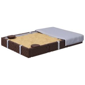 Kids Sandbox With Cover, 4 Corner Seats, Bottom Liner For Backyard, Garden, Outdoor, 73 X 47 X 9, Dark Brown (red: Dark Brown)