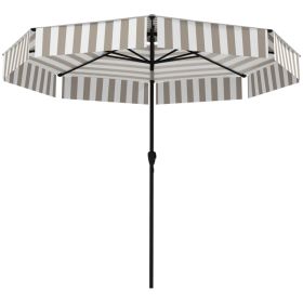 8.6FT Patio Umbrella,  Outdoor Market Umbrella, 2-Tier Vented Patio Table Umbrella With Crank 8 Ribs, Tiltable Porch Umbrella For Garden Deck Poo (red: Light Gray)