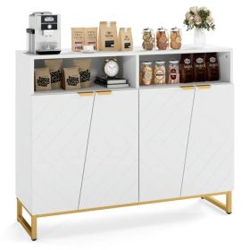 White Modern Sideboard With Irregular Doors & Golden Handles, 2 Open Shelves & Double 2-Door Cabinets (red: defaulttitle)