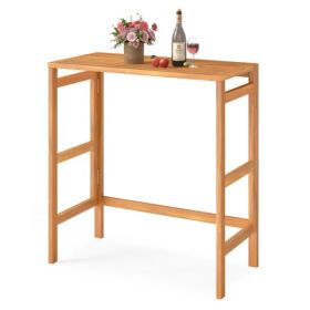 Natural Acacia Wood Foldable Patio Bar Table With Footrest & Slatted Top, Space-Saving Outdoor Pub Table (red: defaulttitle)