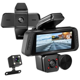 1080P FHD 3 Channel WiFi Dash Cam 170 Degree Wide Angle Triple Car Camera With IR Night G Sensor Motion Detection Loop Recording App Control Supp (red: Black)