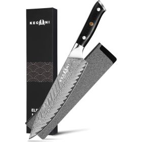 Kegani Meat Cleaver Knife 7 Inch - Damascus 73 Layers AUS-10 Steel Core Butcher Knife - G10 Handle Chinese Knife With Gift Box & Sheath (red: Chef Knife-Silver Knight Series)
