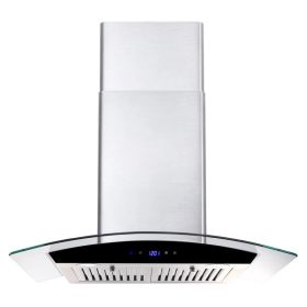 30 Inch Wall Mounted Range Hood 700CFM Tempered Glass Touch Panel Control Vented LEDs (red: TouchControlBlack)