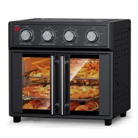 PlumChef 29.5 Quart Extra Large 6 Slices Air Fryer Convection Toaster Oven, French Door, 1700W, Multifunction Oven For Air Fryer, Toast, Grill, D (red: AFJ26ABLACK)
