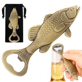 Creative Sea Bass Bottle Opener With Velvet Bag , Exclusive Gift For Fishing Enthusiasts, Bar Tool For Beer Enthusiasts, Ideal For Home And Bar U (red: Bronze)