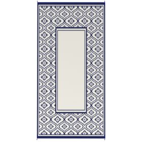 Reversible Outdoor Rug, Waterproof Plastic Straw With Carry Bag, 9 X 18, Blue & White Gourd Border (red: Blue)