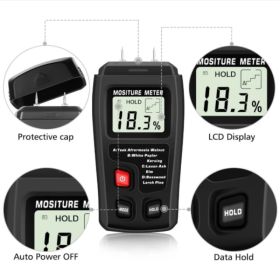 Digital LCD Wood Meter Detector Tester Wood Firewood Paper Cardboard (red: Black)