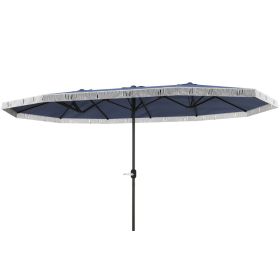 15ft Rectangle Patio Umbrella  Extra Large Outdoor Umbrella With Fringe And Crank Handle, Dark Blue (red: Dark Blue)