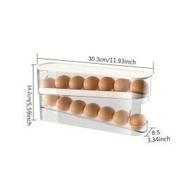 Eggs Automatic Rolling Refrigerator Organiser 2 Tier Transparent Rolling Storage Box Refrigerator Side Door, Durable Plastic, Tray Container (red: White)