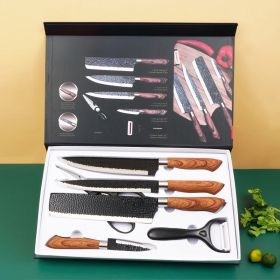 6 PCS Kitchen Knife Sets, Steel Kitchen Knives Set Tools Forged Kitchen Knife Scissors Ceramic Peeler Chef Slicer Knife Gift Case (red: Black)
