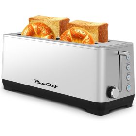 4-Slice Toaster, Extra Wide Long Slot Toaster, 6 Settings, Bagel, Defrost, Reheat, Removable Crumb Tray, Stainless Steel Housing, Silver, Amazon (red: KRT6031S)