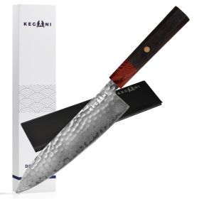 Kegani Damascus Japanese Chef Knife, 67 Layers VG-10 Japanese Knife Natural Hammered Chef Knife Japanese Rosewood Handle (red: Chef Knife)