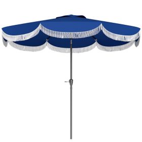 9FT Patio Umbrella,Outdoor Market Umbrella With Crank, 8 Ribs, Push Button Tilt, Vented Patio Table Umbrella For Deck Backyard Lawn, Navy Blue (red: Navy Blue)