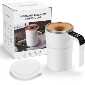 12oz Self Stirring Mug, Auto Magnetic Coffee Mug With LED Display Temperature, Rechargeable Automatic Stirring Cup (red: White)