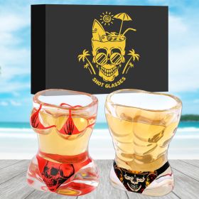 2 Pieces, Black Muscle Men's And Red Bikini Skull Style Glass Small Wine Glasses Bar Tools Christmas Gift, Halloween Gift, Birthday Gift, Company (red: BlackRed)