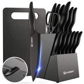 16 Pieces Kitchen Knife Block Set With Cutting Board, German Stainless Steel Knife Set With Sharpener, Dishwasher Safe, Anti-Slip Handle, 6 Steak (red: Black)