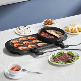 Hot Pot With Grill 2200W 2-in-1 Electric Smokeless Grill Hot Pot For 1-6 People (red: Black)