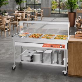 5 Pans + 2 Pots Commercial Food Warmer Steam Table With Undershelf Shield (red: Silver)