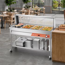 7 Pans + 2 Pots Commercial Food Warmer Steam Table With Undershelf Shield (red: Silver)