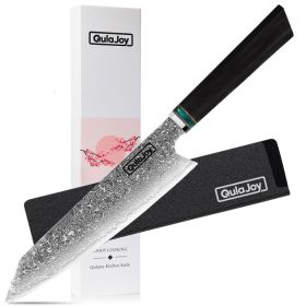 Qulajoy Classic 9 Inch Japanese Gyuto Chef Knife - Handcrafted VG-10 Steel Core Forged Mirror Blade - Octagonal Ebony Wood Handle With Sheath (red: Kiritsuke)