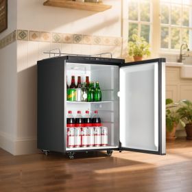 Beer Kegerator With CO2 Tank Triple-Tap Beer Dispenser 162L Refrigerator (red: Silver)