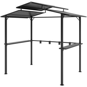 8 X 5ft Hardtop Grill Gazebo With Double Metal Roof, 2 Side Shelves And 4 Cup Holders For Patio Backyard Lawn Deck (red: Black)