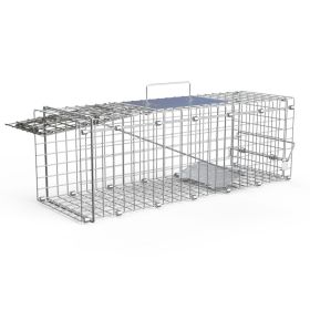 1Pc Humane Cat Trap Cage Catch Release Live Animal Rodent Cage Collapsible Galvanized Wire For Small Raccoons Beavers Groundhogs Foxes Armadillos (red: Silver)
