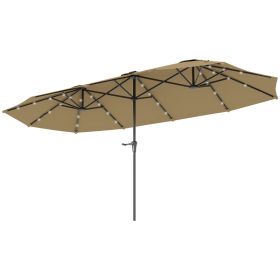 Double-Sided Market Umbrella, Large Patio Umbrella With Solar Lights, Crank Handle For Garden, Pool, Yard, Khaki (red: Khaki)