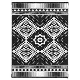 Reversible Outdoor Rug, Waterproof Plastic Straw With Carry Bag, 9 X 12, White & Black Toothed Rhombus (red: White)